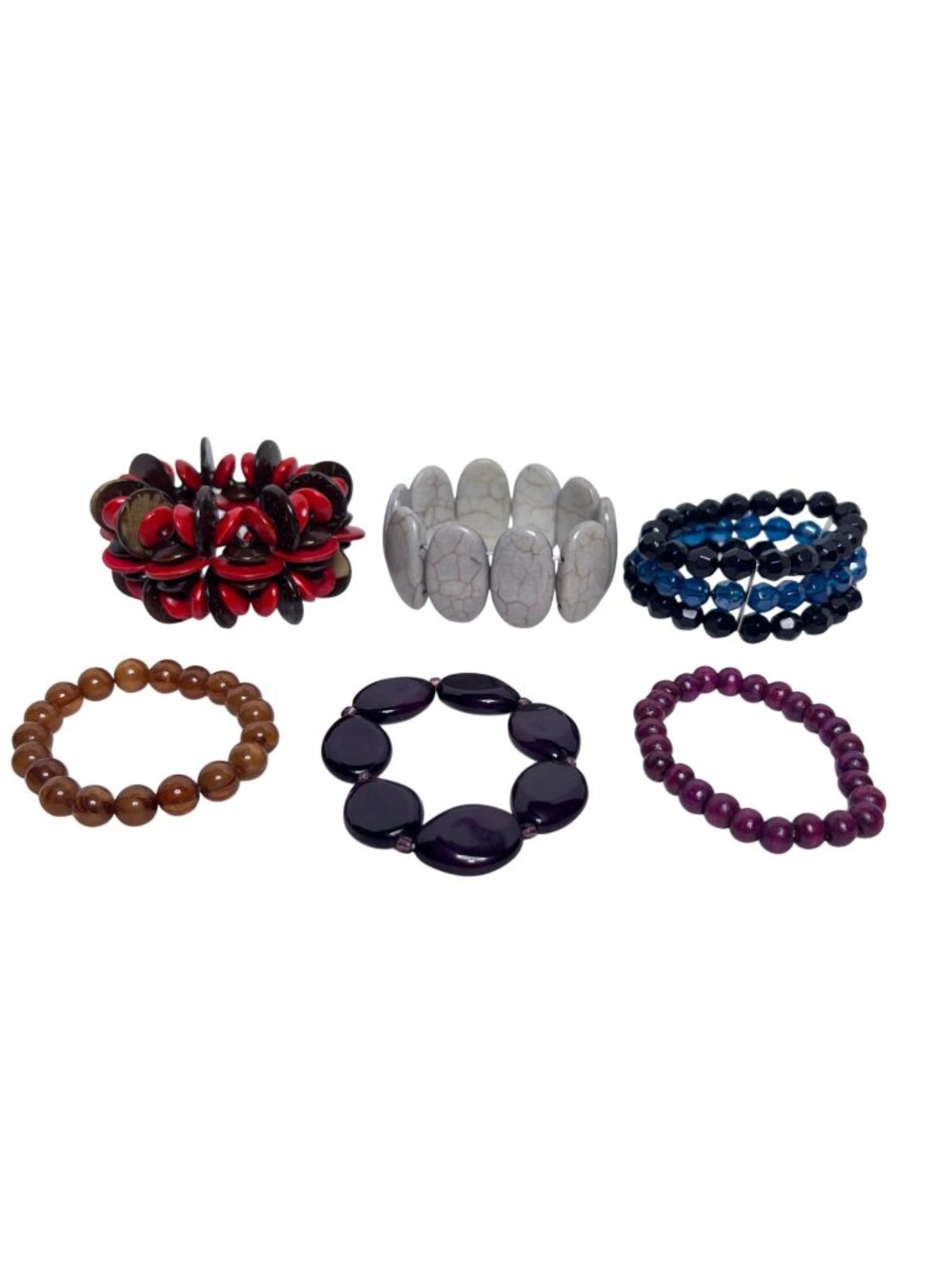 Lot Of 6 Paparazzi Stretch Bracelets Beaded And Faux Stone Designs (6500)